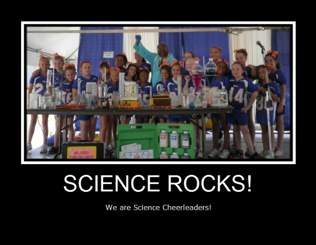 Science Cheerleaders and Pop Warner Cheerleaders bring science to MO State Fair!